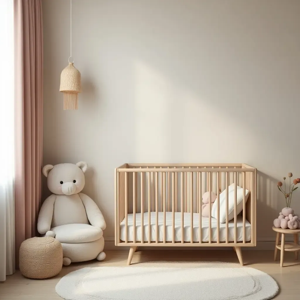 a photo of a nostalgic nursery with soft, muted colors