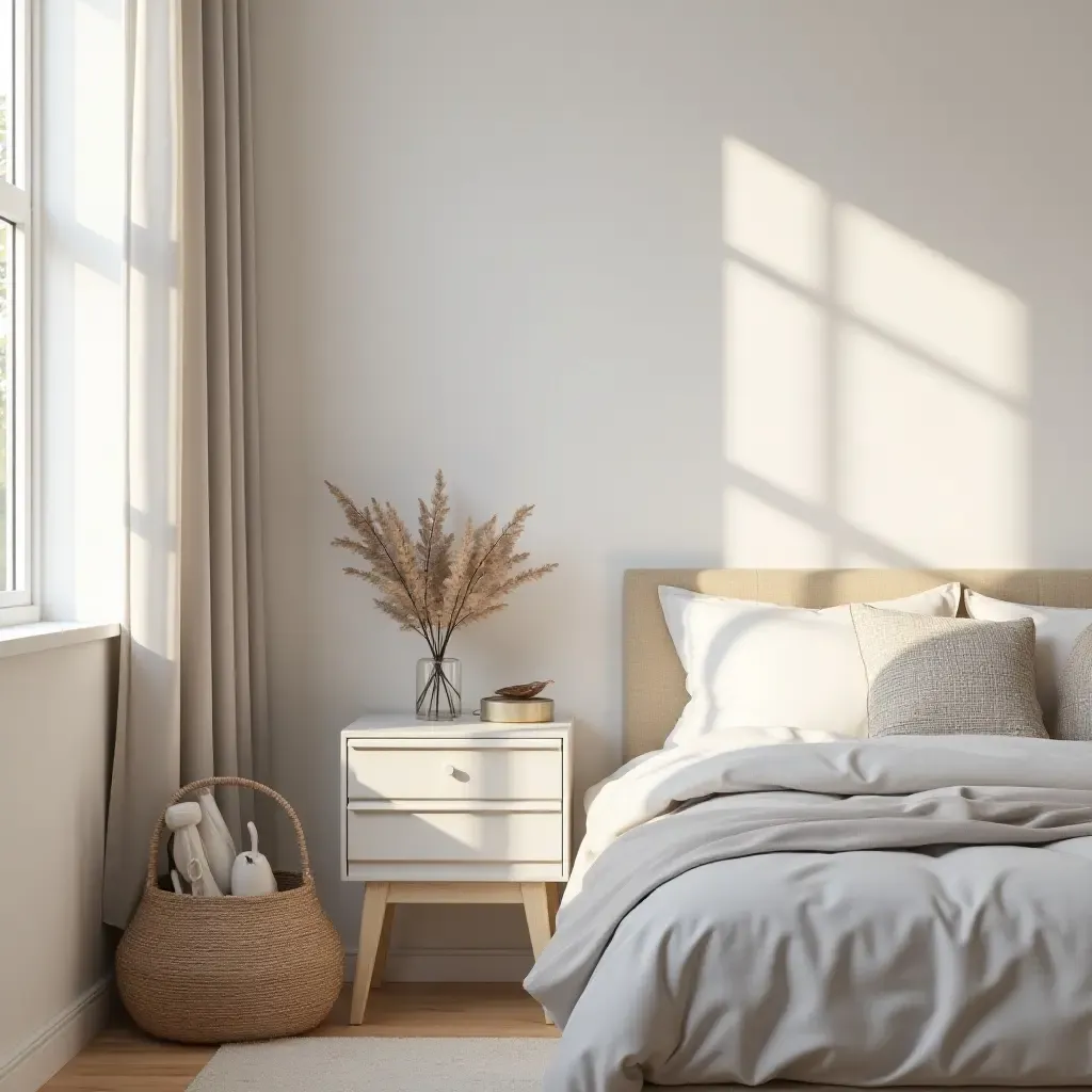 a photo of a chic teen room with a stylish nightstand and decorative items