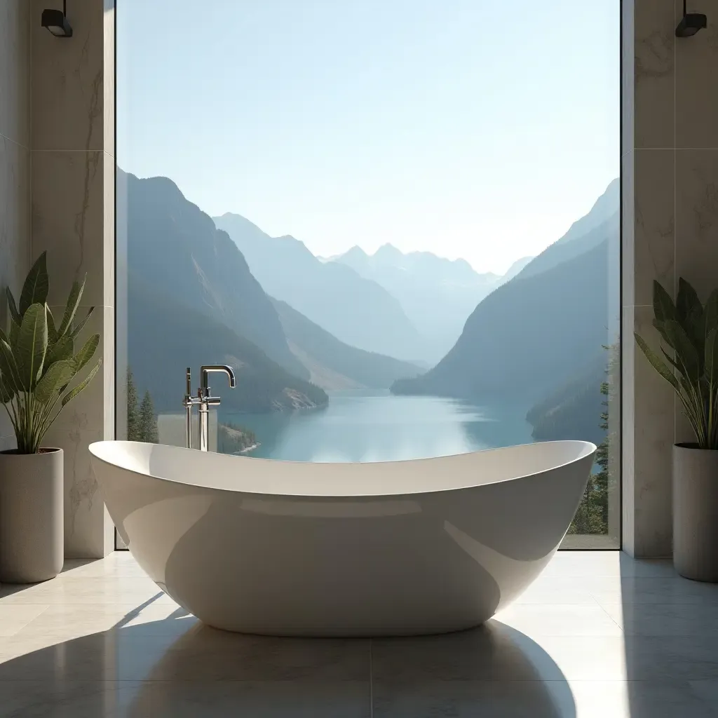 a photo of a freestanding tub with a breathtaking mountain backdrop