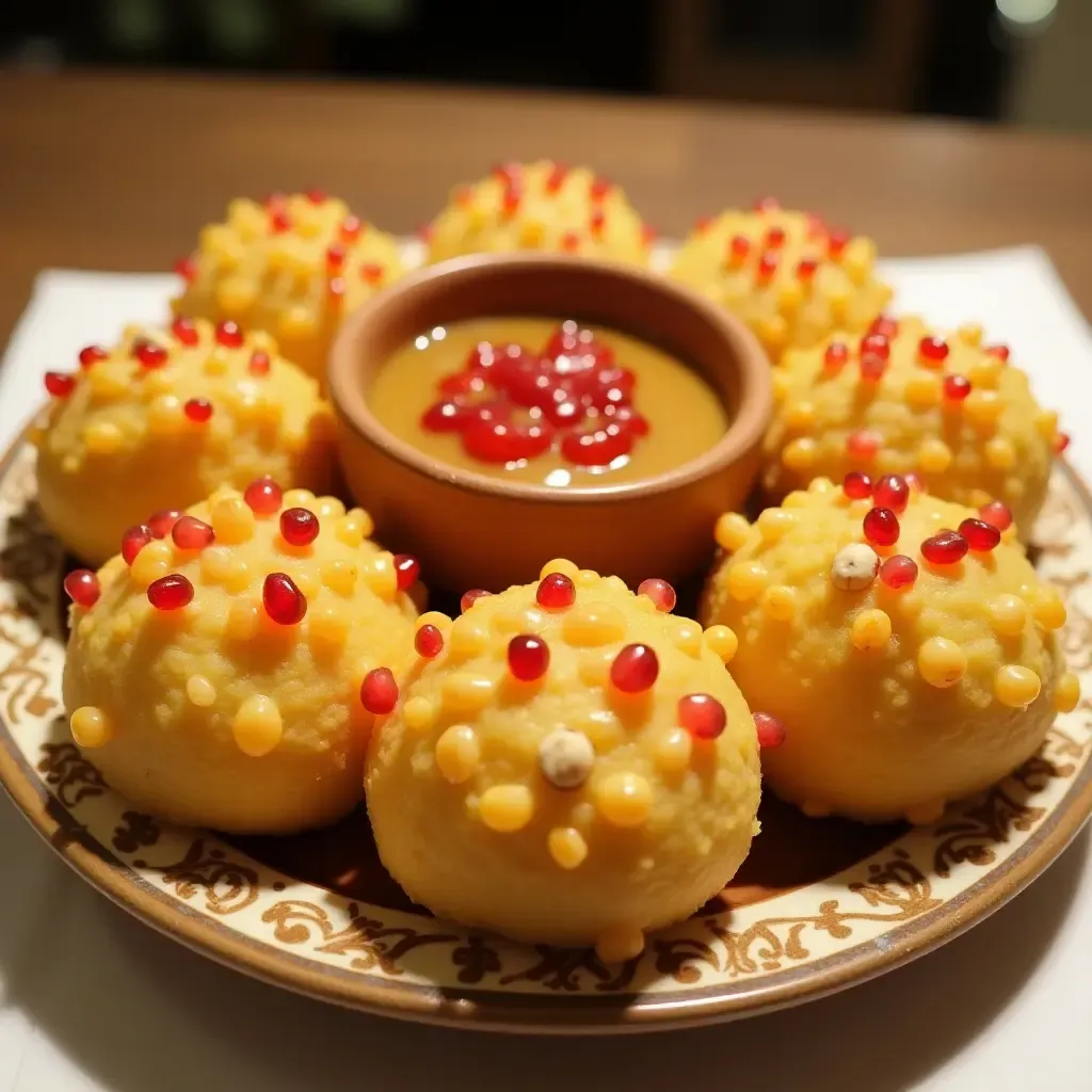 a photo of sweet and tangy Dabeli, a Gujarati street snack with pomegranate seeds and peanuts.