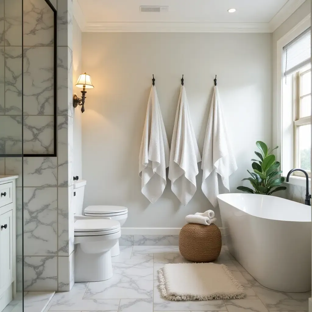 a photo of coordinating towels enhancing a themed bathroom design