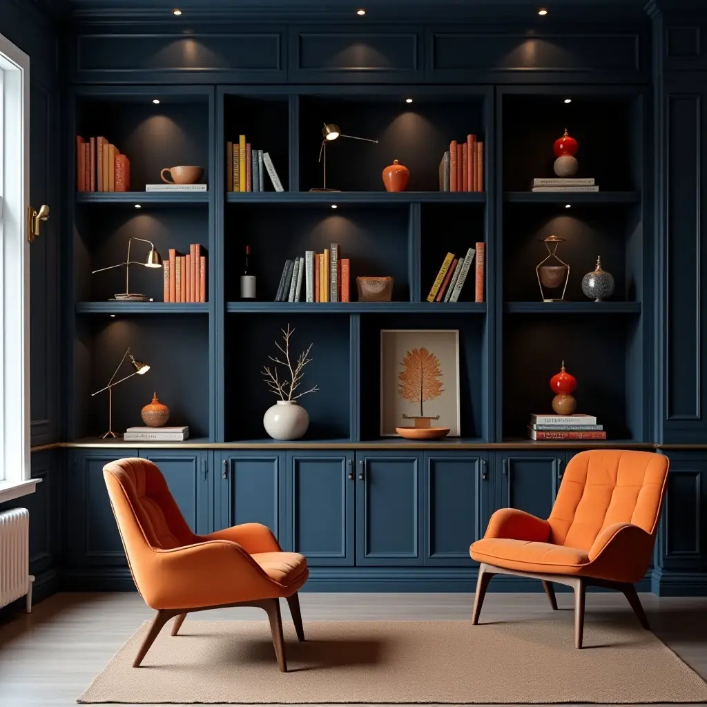 21 Vibrant Ideas for an Orange and Navy Living Room