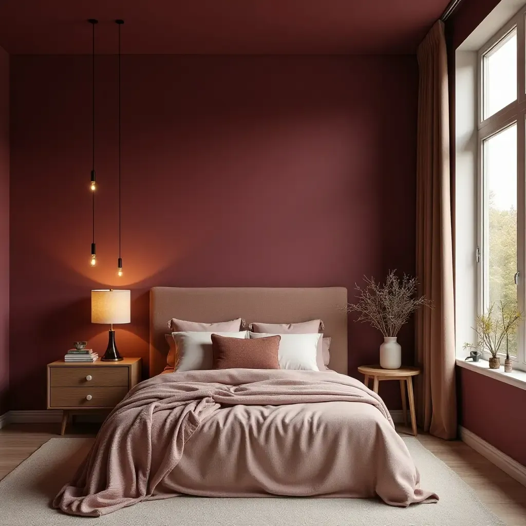 a photo of a chic burgundy and gold color combination for a teen bedroom