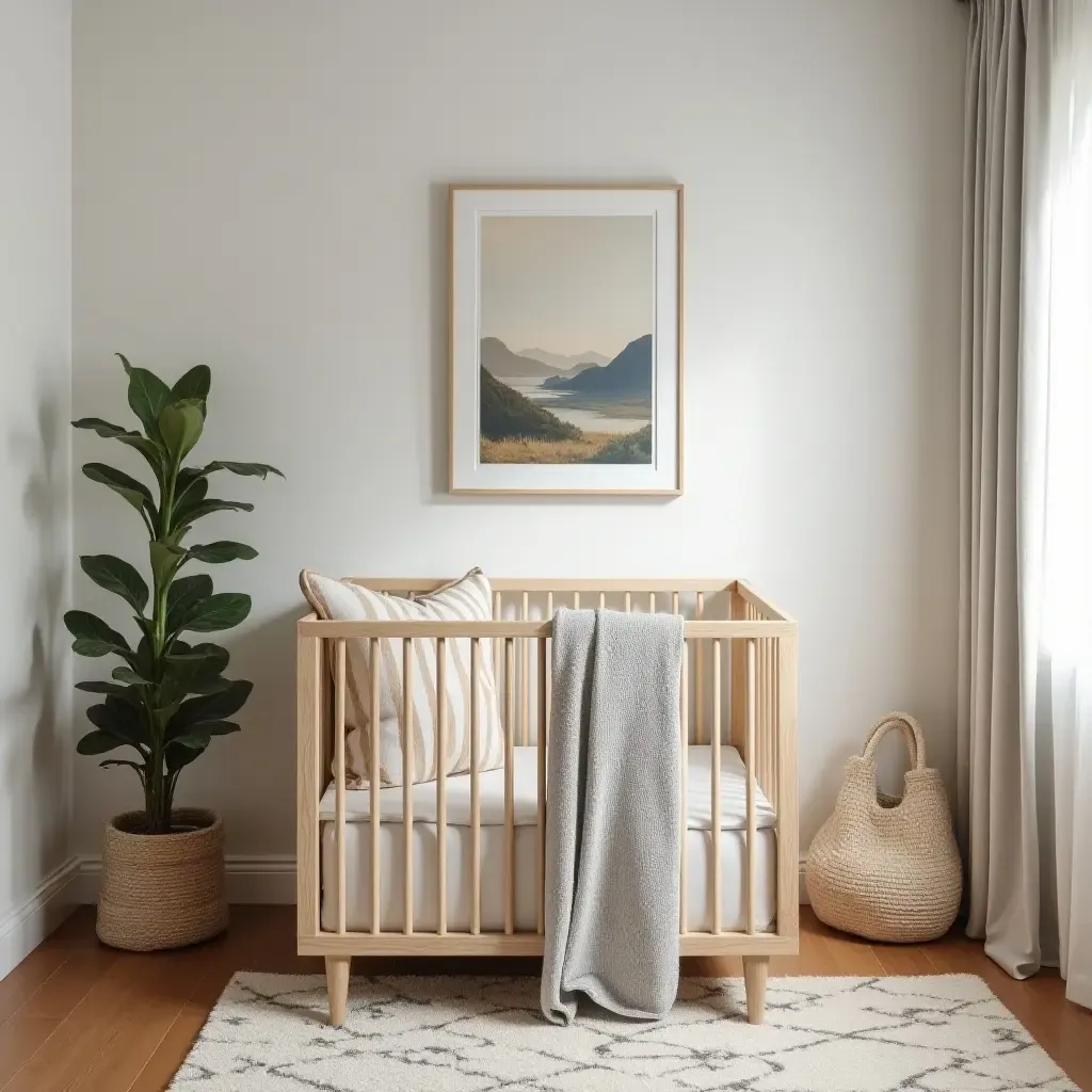 a photo of a nursery featuring a mix of modern and rustic design elements