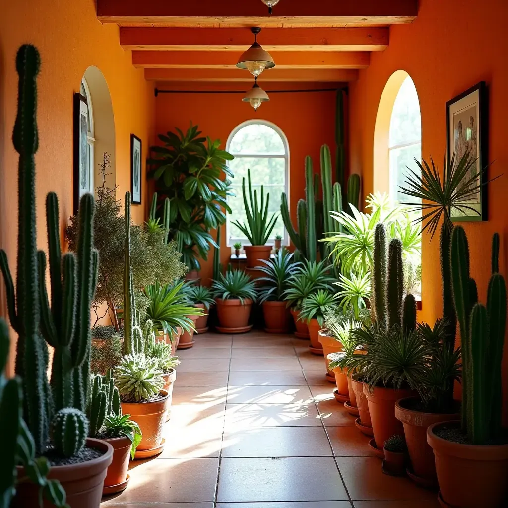 a photo of a vibrant basement with a mix of cacti and succulents