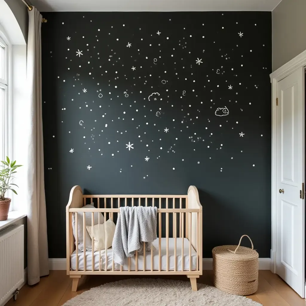 a photo of a nursery with a charming chalkboard wall for creativity