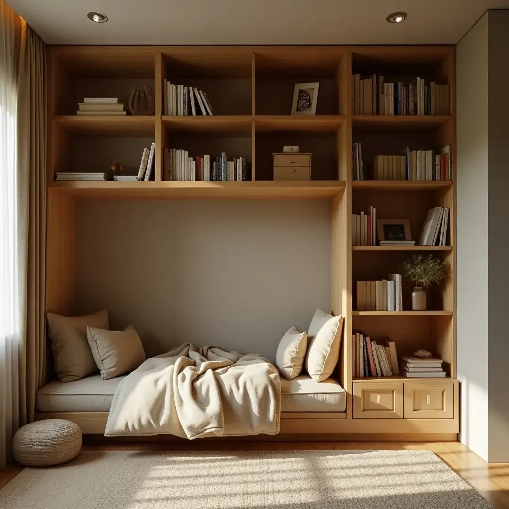 a photo of a reading nook with a slide for easy access to books