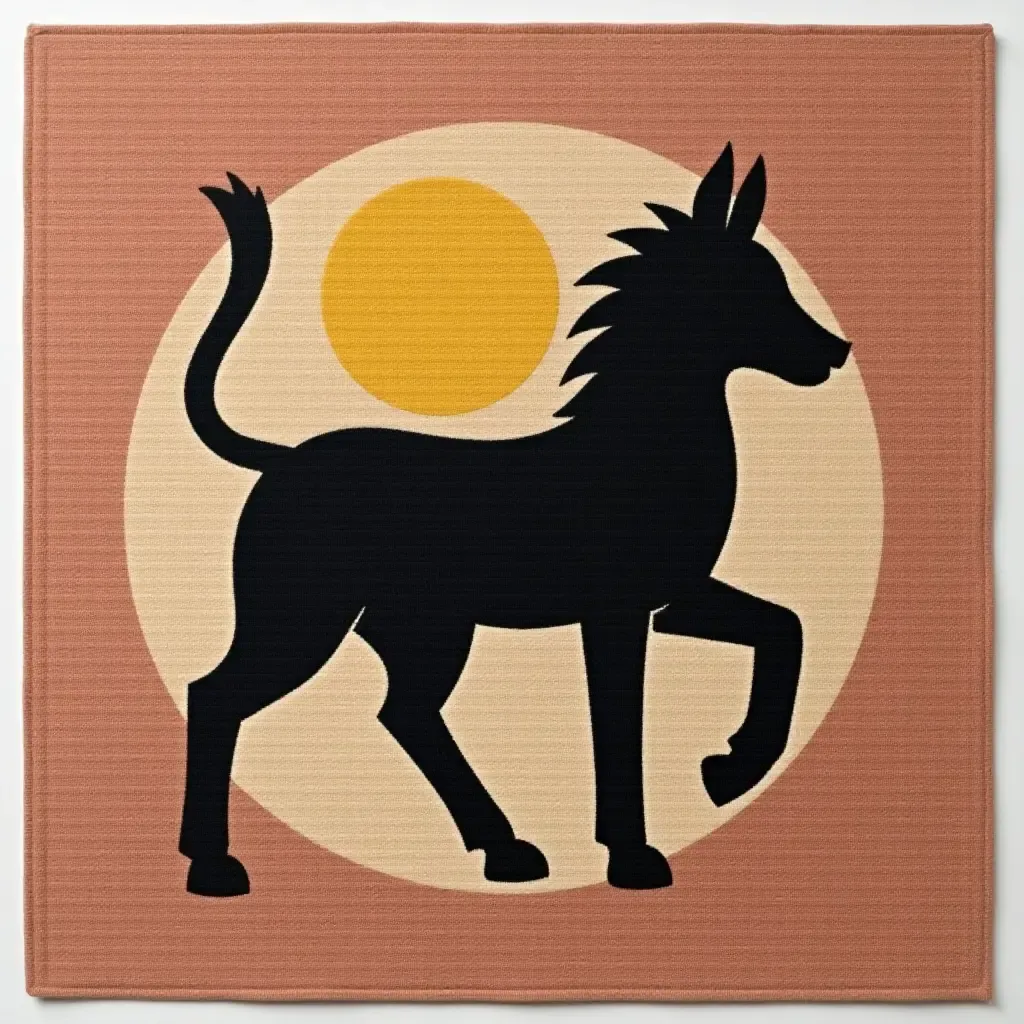 a photo of a rug with a bold animal silhouette design