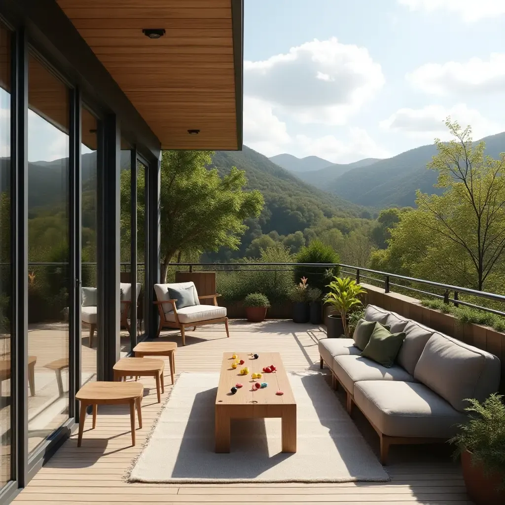 a photo of a balcony featuring a playful outdoor game setup