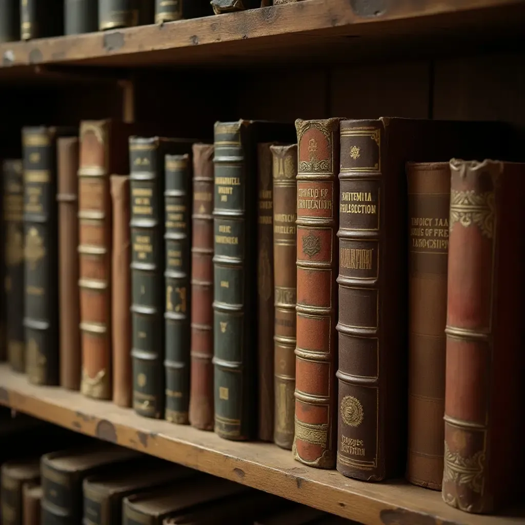 a photo of a collection of vintage books on a shelf