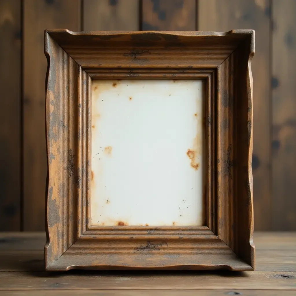 a photo of a rustic wooden frame holding a vintage photo