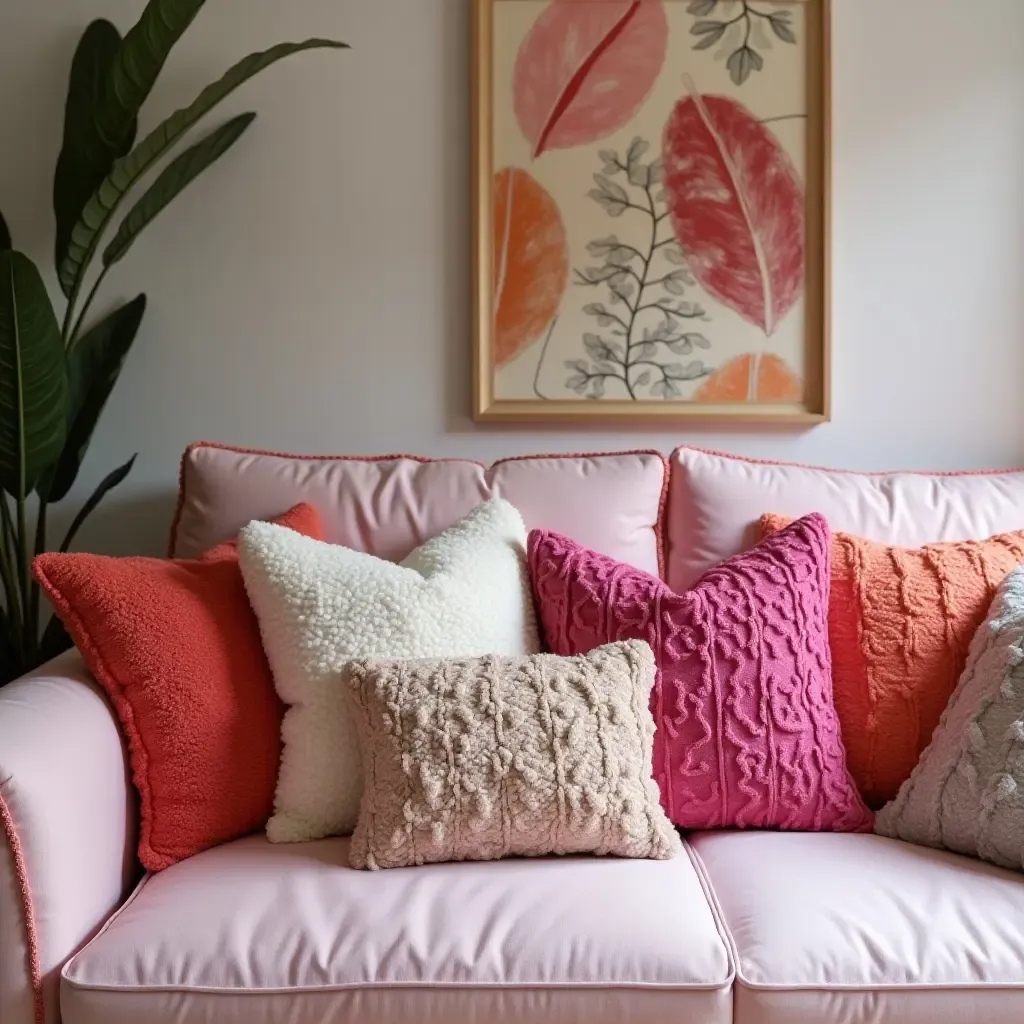 a photo of a vibrant teen space with throw pillows in various textures