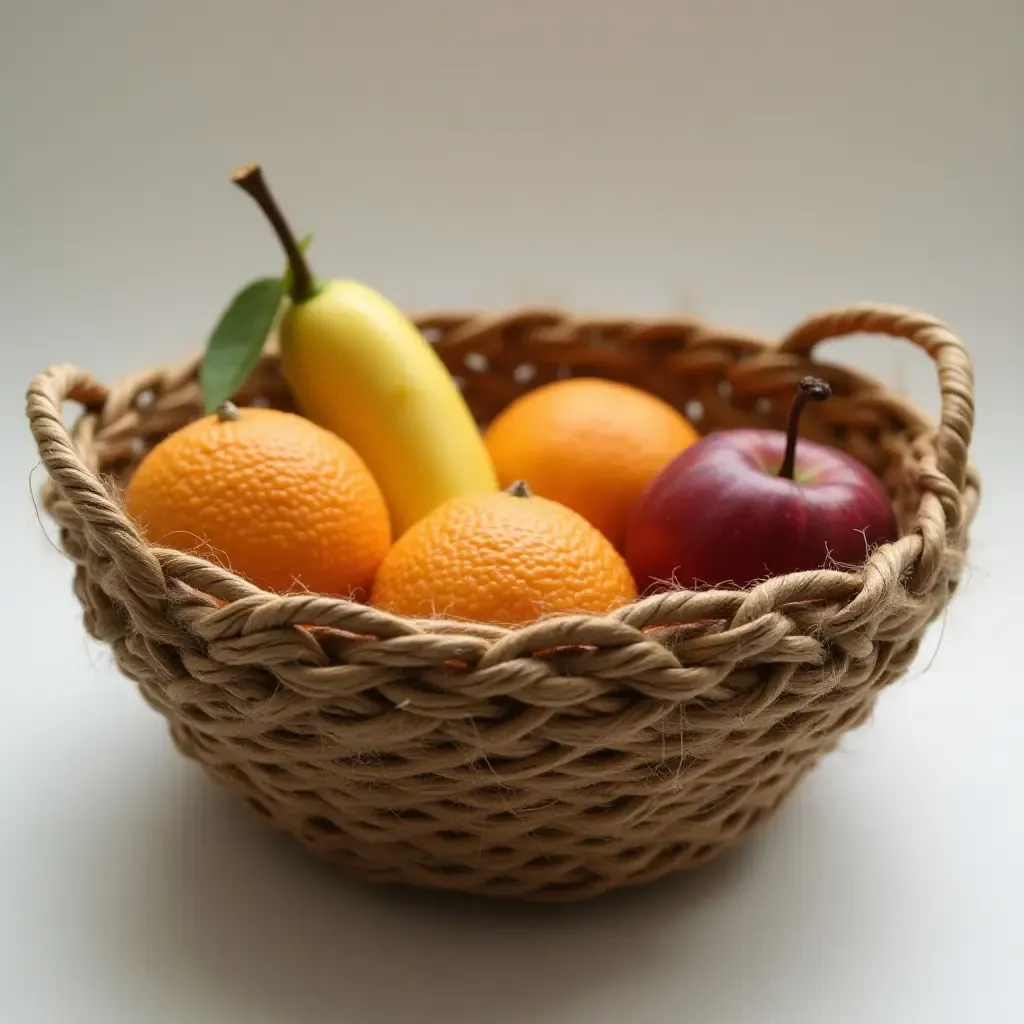 a photo of a decorative fruit bowl made from twine