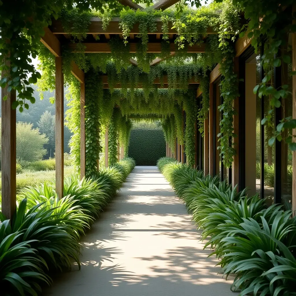 a photo of a corridor with a hanging garden of herbs