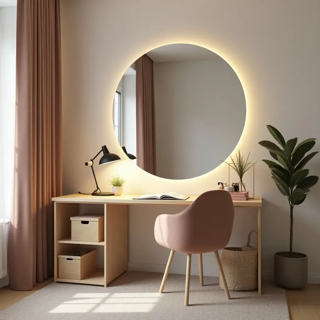 a photo of a teen&#x27;s study area with a large mirror enhancing brightness