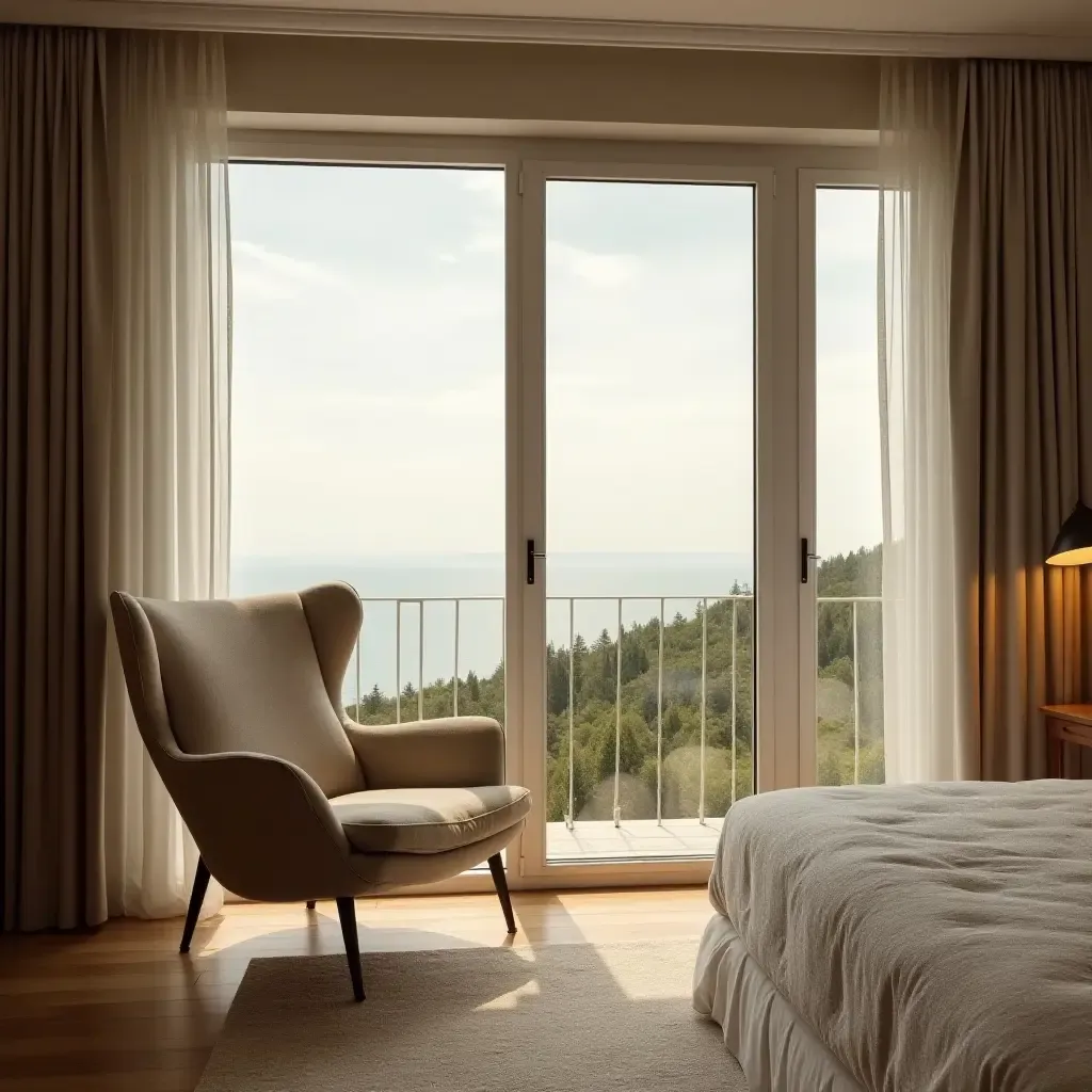 a photo of a bedroom nook with a cozy chair and a beautiful view