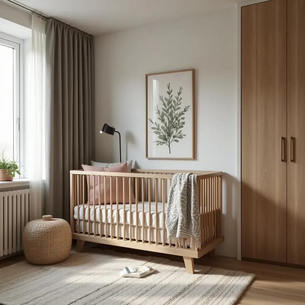 a photo of a nursery featuring a mix of patterns and rugged materials