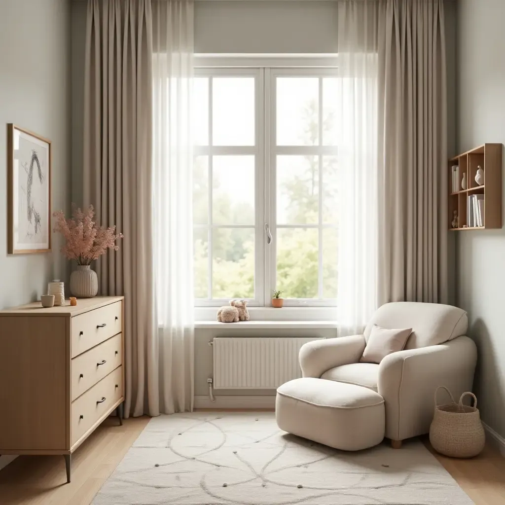 a photo of a nursery with a soft, inviting reading nook by the window