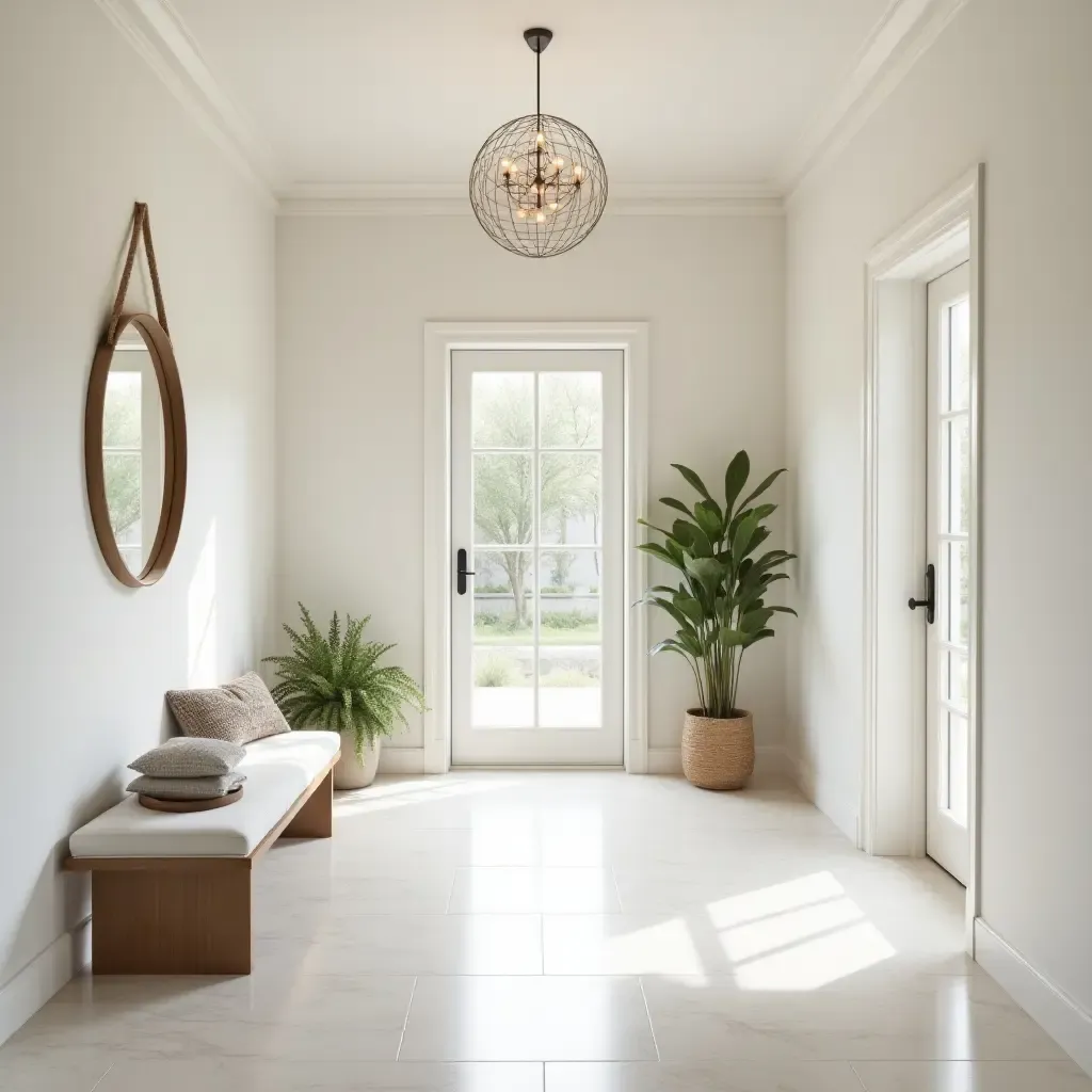 a photo of a bright entrance hall with a clean layout and stylish accessories