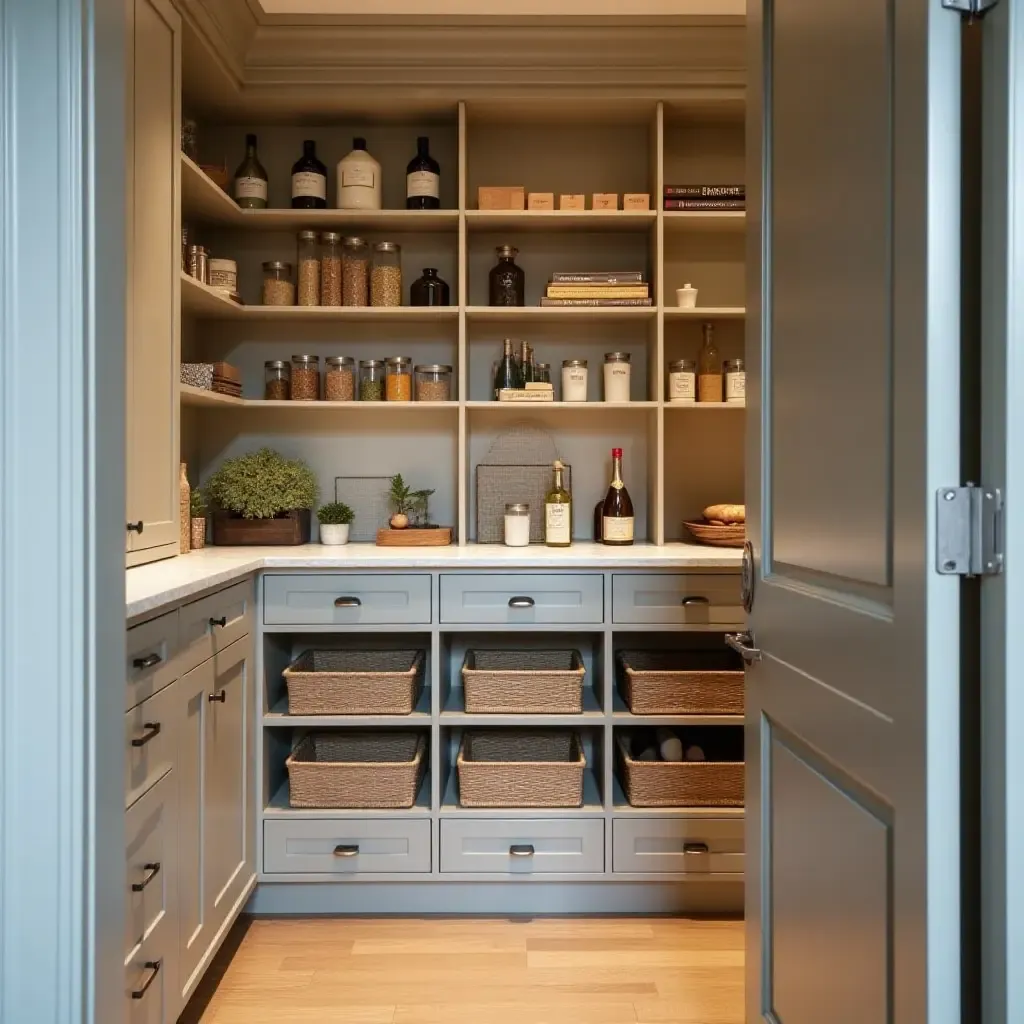 a photo of a pantry with a cozy atmosphere and organized essentials