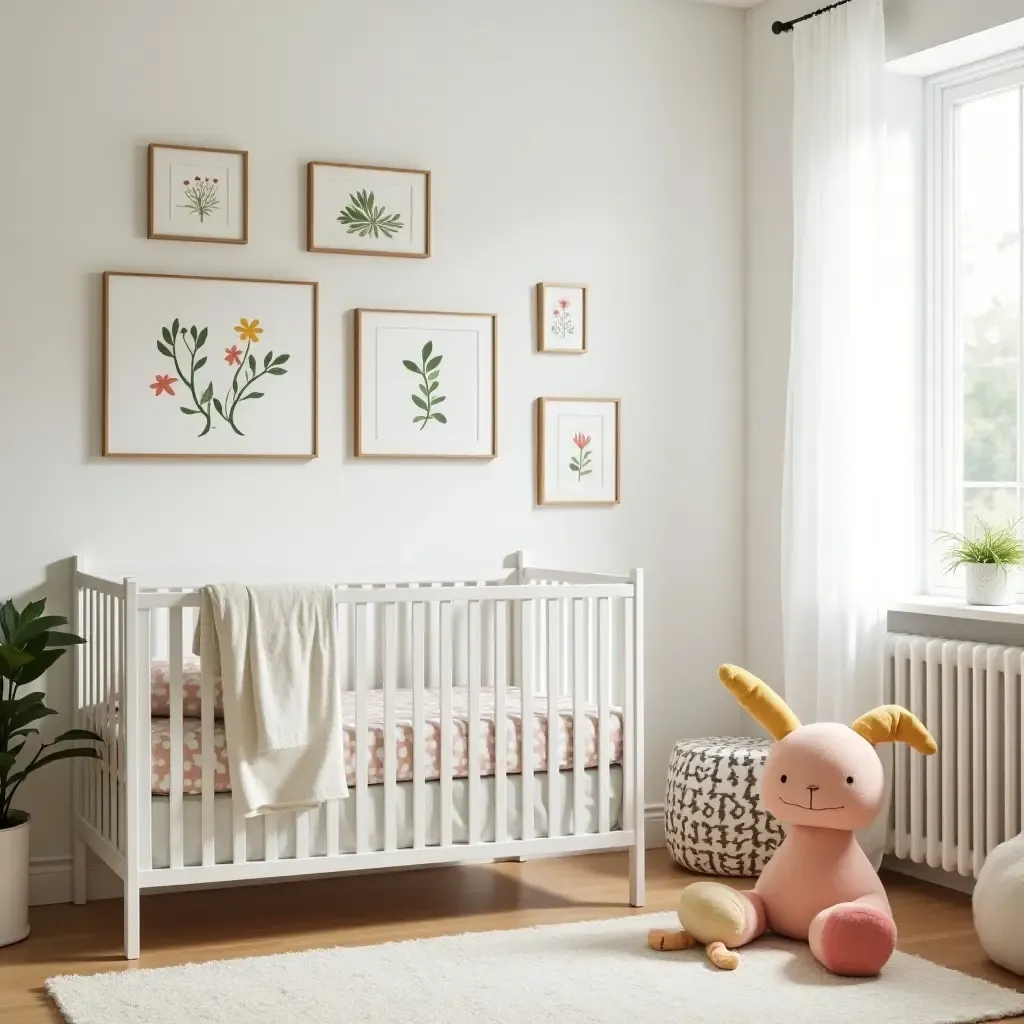 a photo of a nursery featuring a whimsical garden-themed decor