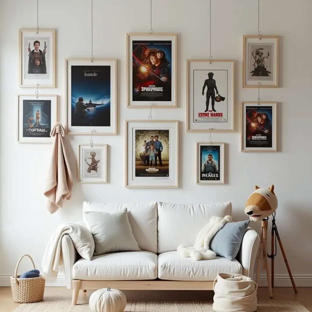 a photo of a gallery wall showcasing a child&#x27;s favorite movie posters