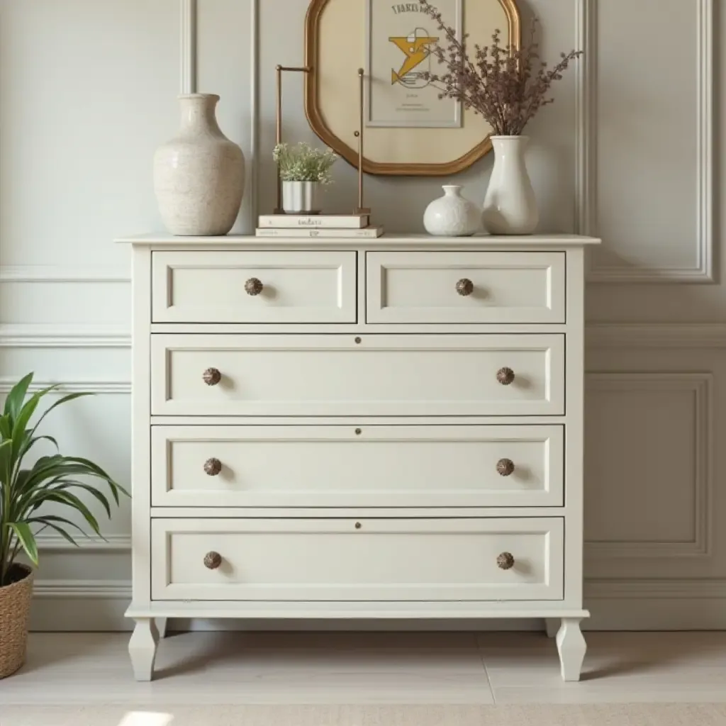 a photo of a charming dresser with vintage knobs