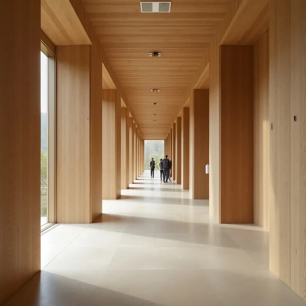 a photo of a multi-functional corridor that serves as a social space and gallery