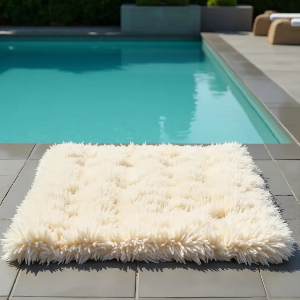 a photo of a soft shaggy rug for luxurious comfort by the pool