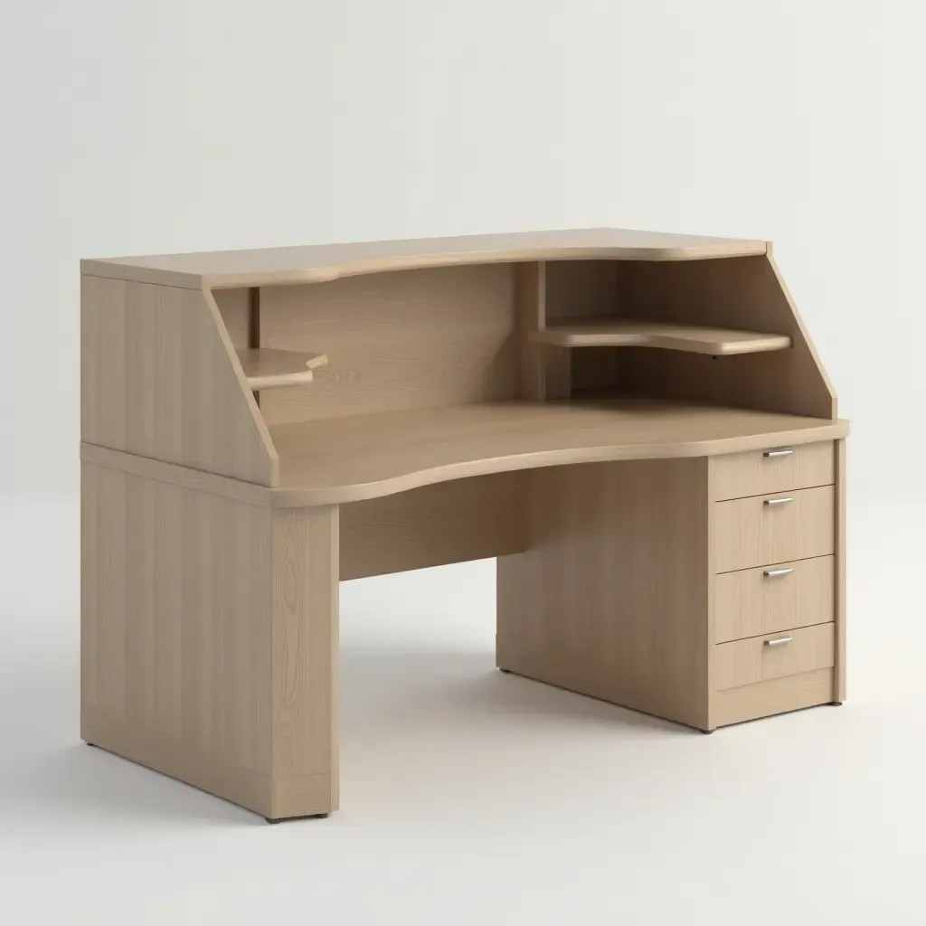 a photo of a compact desk with integrated storage solutions