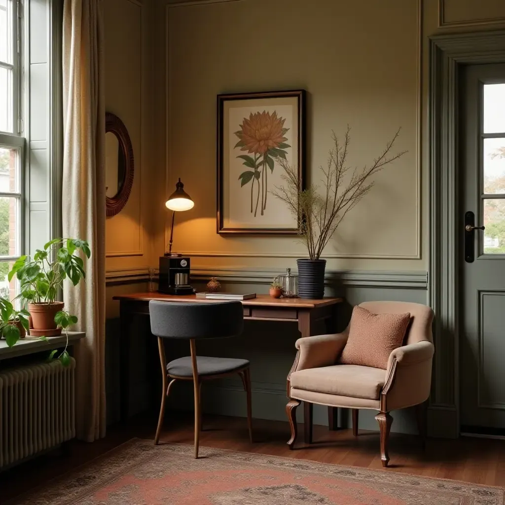 a photo of a cozy corner with a vintage coffee station