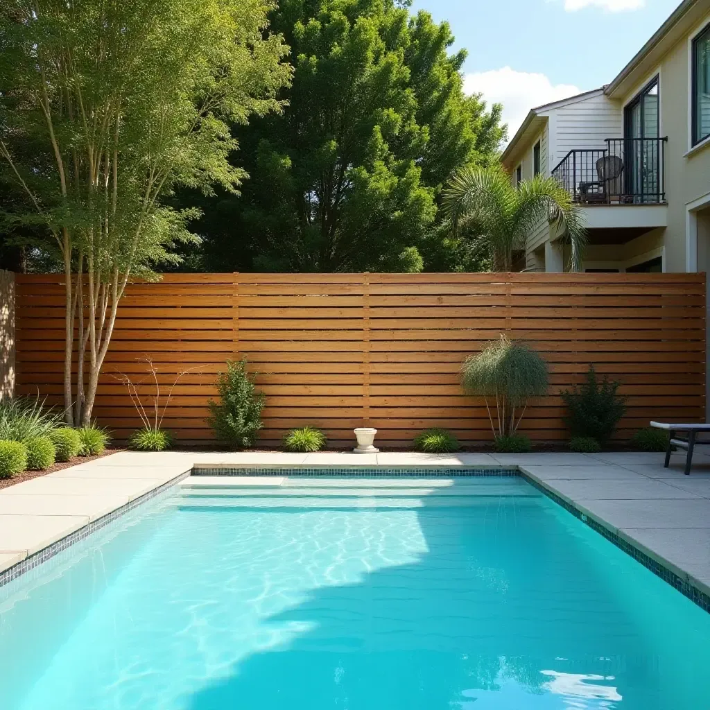 a photo of a wooden privacy screen surrounding the pool area