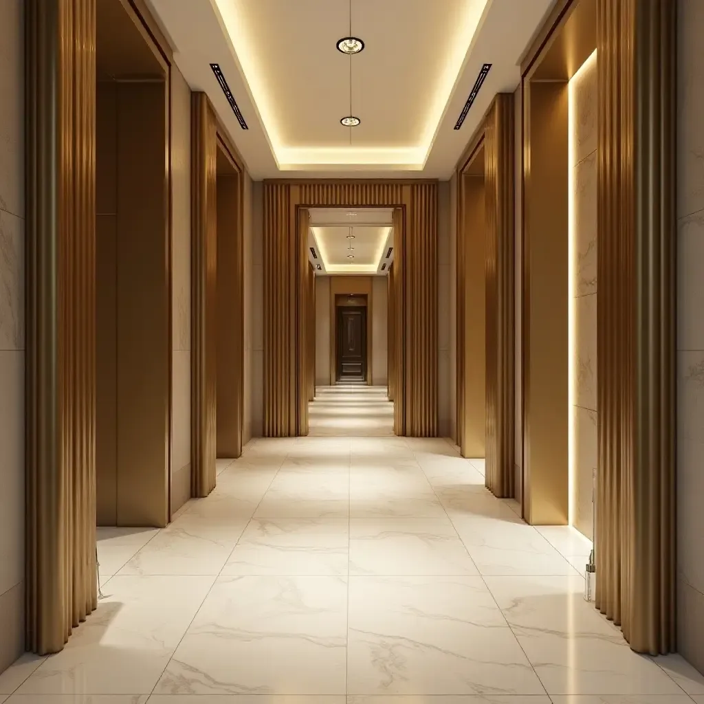 a photo of an entrance hall featuring metallic drapery details