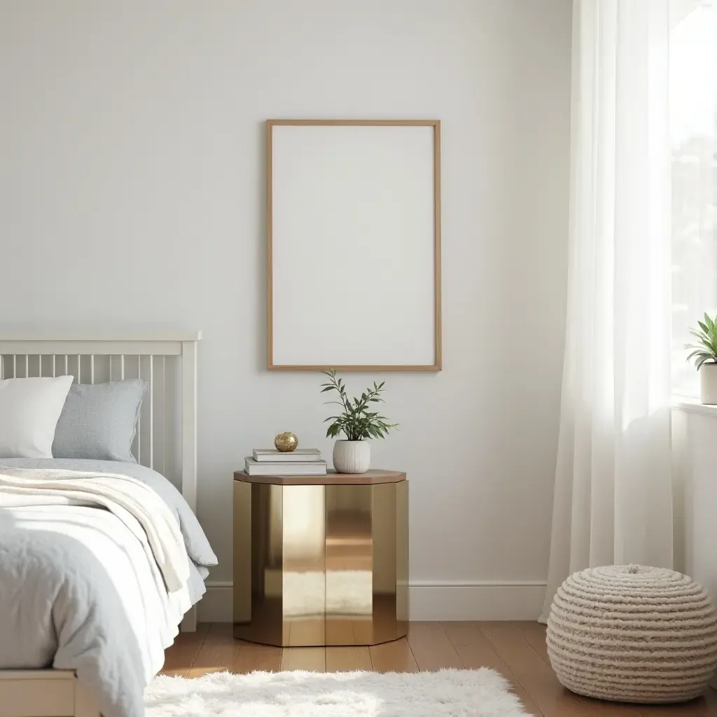 a photo of a nursery with a mirrored accent table