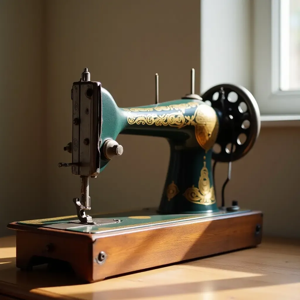 a photo of a vintage sewing machine as a decorative piece