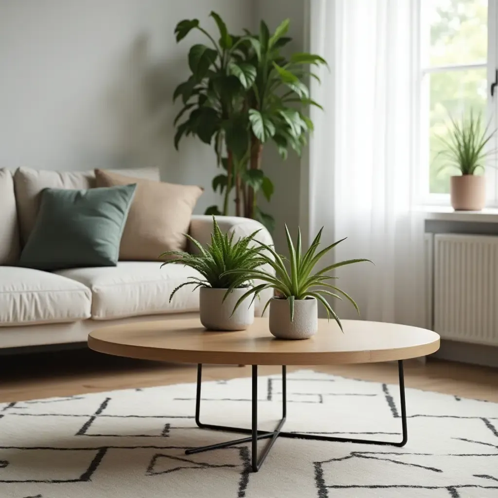 a photo of a chic coffee table with air plants