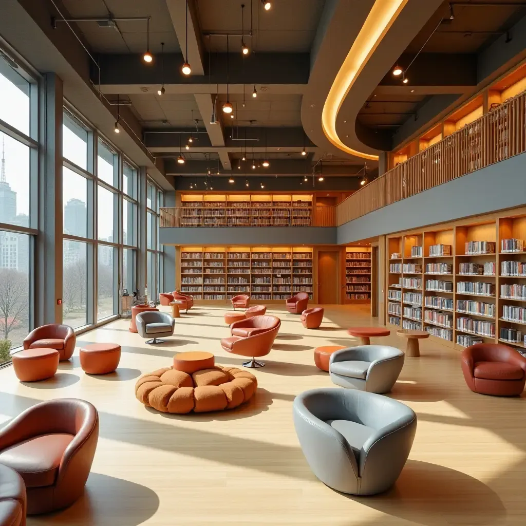 a photo of a flexible library space that can be reconfigured for events