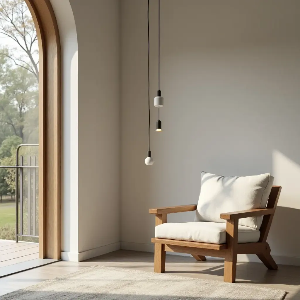 a photo of a wooden accent chair beside the entrance