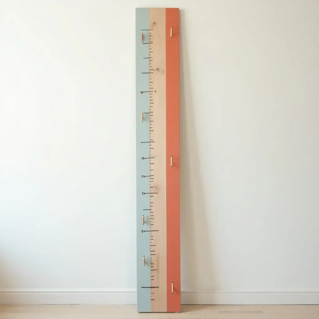 a photo of a DIY growth chart made from wood and paint