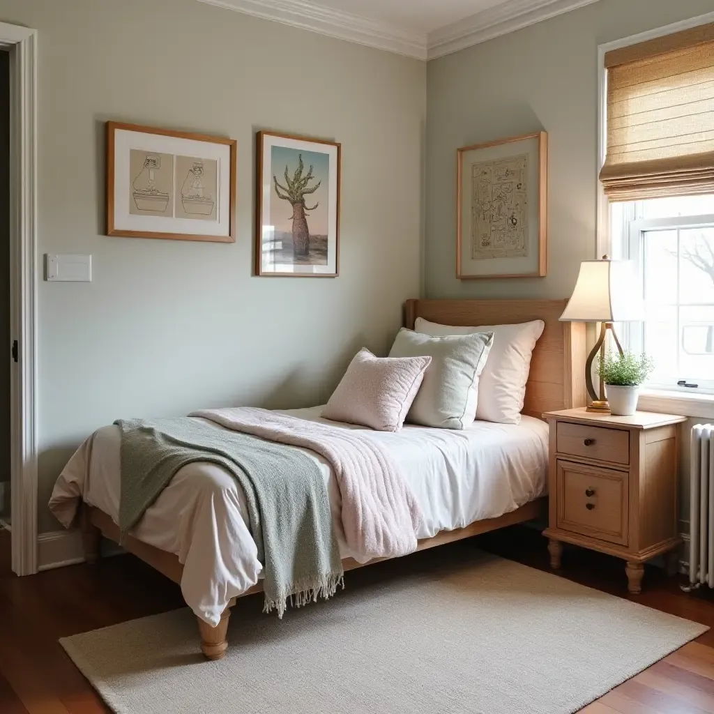 a photo of a charming teen bedroom with a mix of vintage and contemporary decor