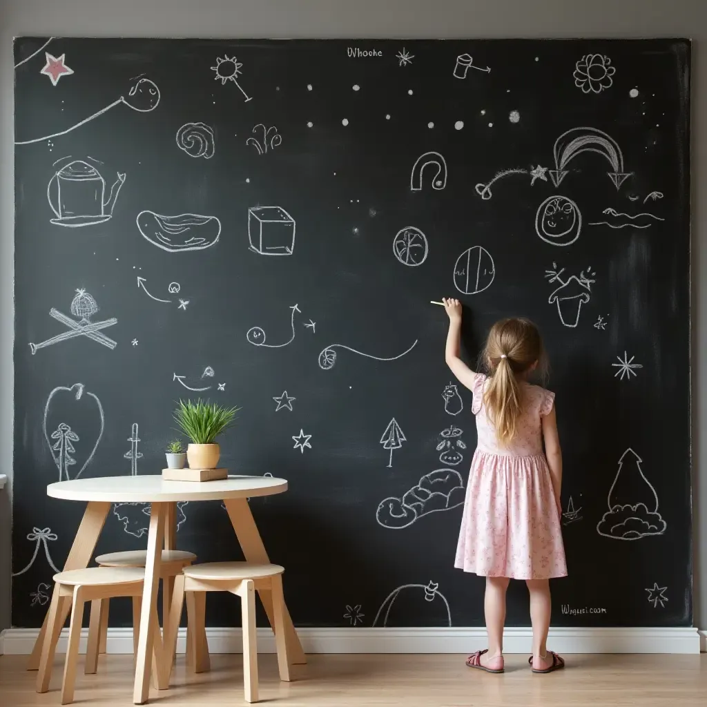 a photo of a creative chalkboard wall for kids to draw on