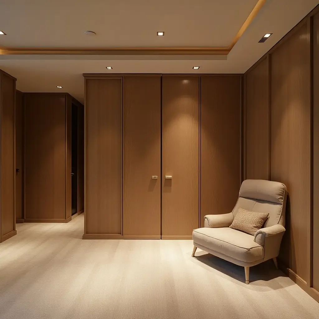 a photo of a wooden accent wall in a modern basement