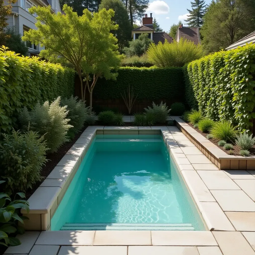 a photo of a small pool surrounded by space-efficient planters