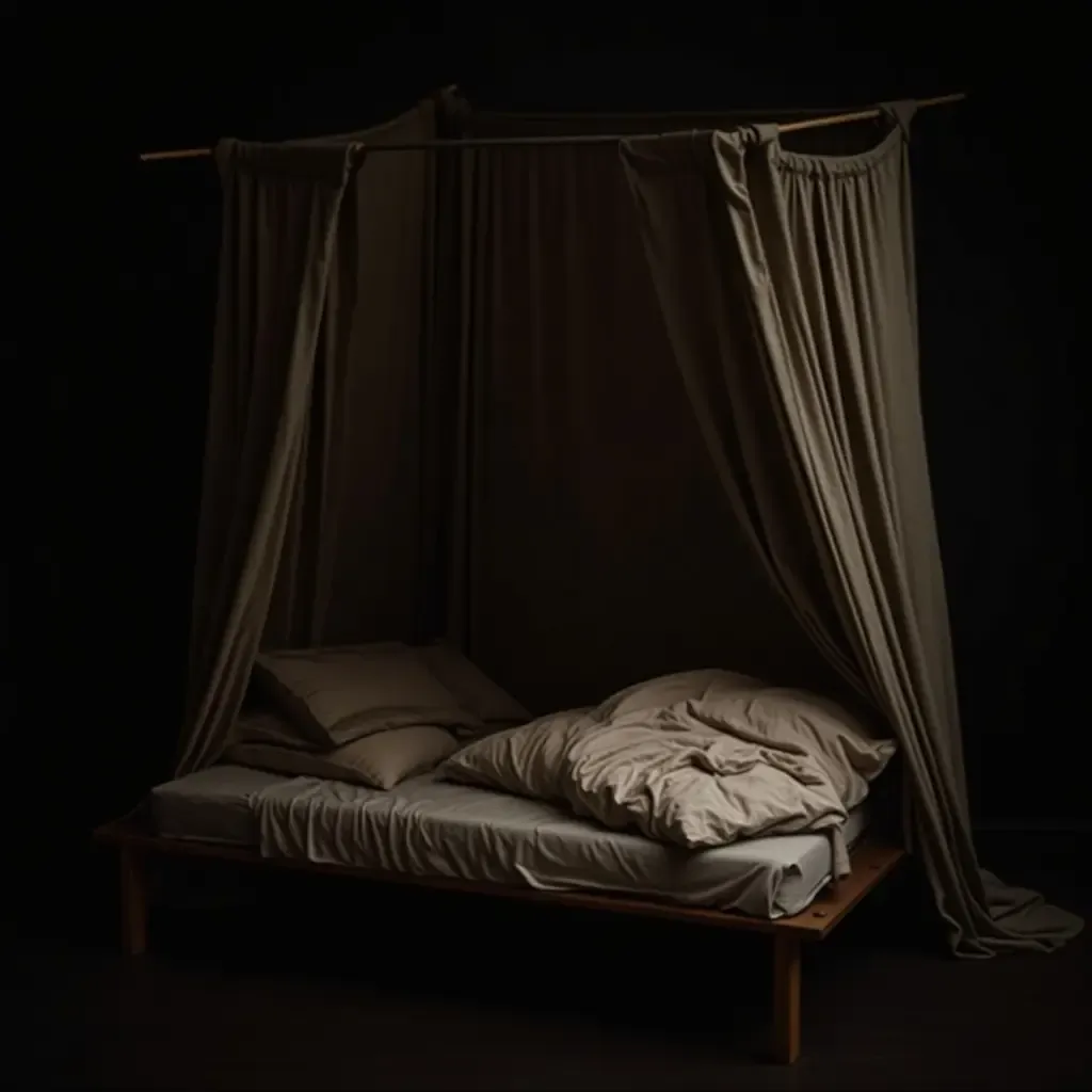 a photo of a cozy blanket fort made with dark sheets and pillows