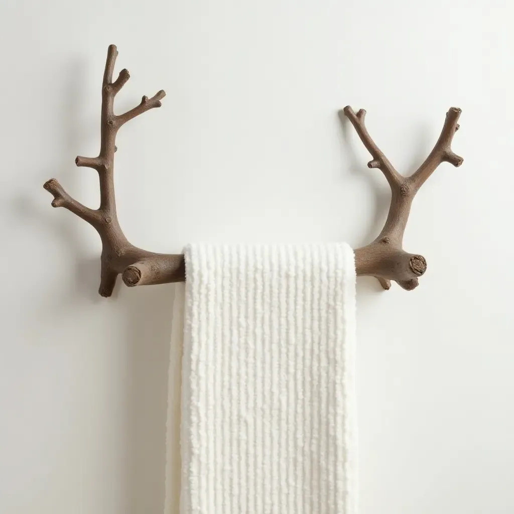 a photo of a whimsical towel rack made from branches