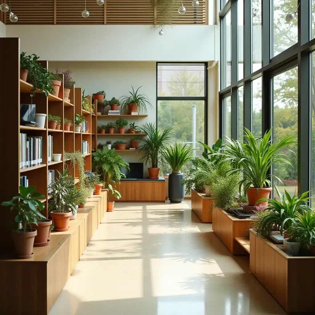 a photo of a library featuring a plant care station