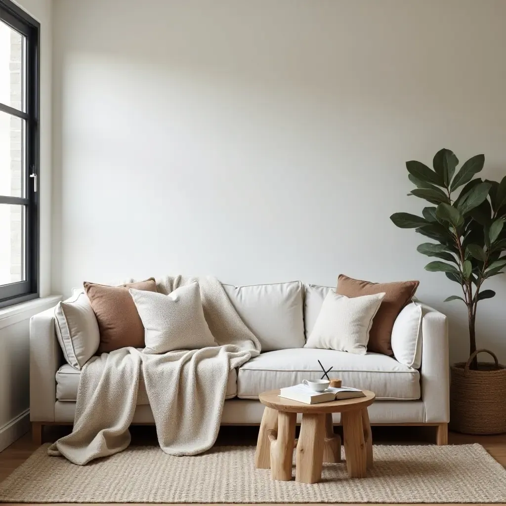 a photo of a reading space decorated with farmhouse-style cushions and throws