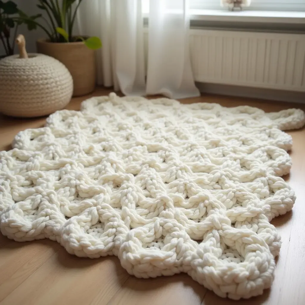 a photo of a soft, knitted rug that adds warmth