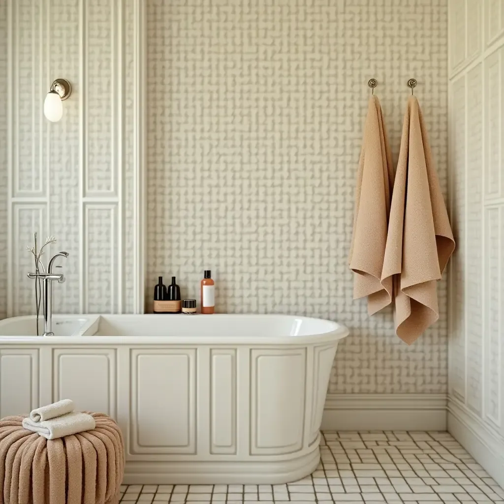 a photo of vintage-style towels in a retro bathroom