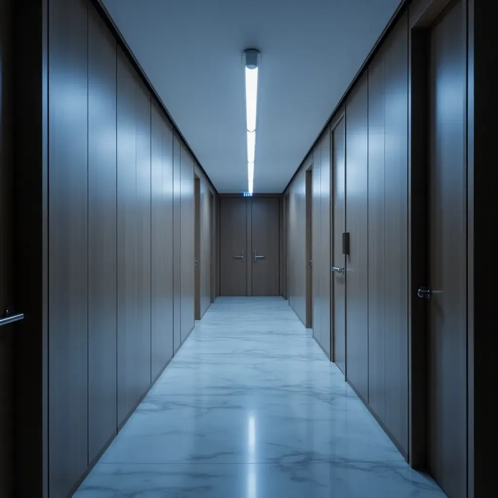 a photo of a corridor with a custom light installation